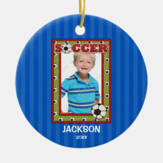 Soccer Photo Frame Kids Personalized Christmas Ceramic Ornament