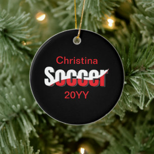 Soccer Player Abstract Swish - Word Art Ceramic Ornament