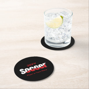 Soccer Player Abstract Swish - Word Art Round Paper Coaster