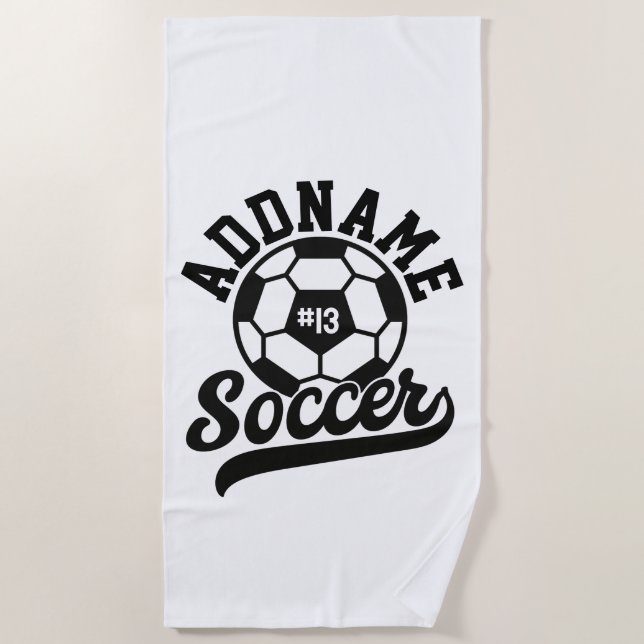 Soccer Player ADD NAME Football Team Personalized Beach Towel (Front)