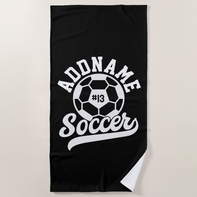 Soccer Player ADD NAME Football Team Personalized Beach Towel (Front)