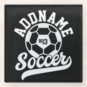 Soccer Player ADD NAME Football Team Personalized Glass Coaster