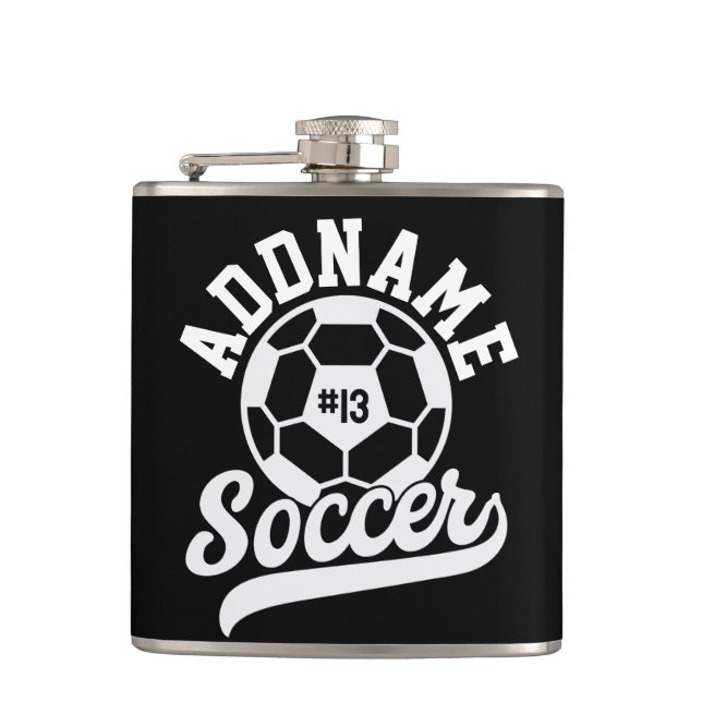 Soccer Player ADD NAME Football Team Personalized Hip Flask (Front)
