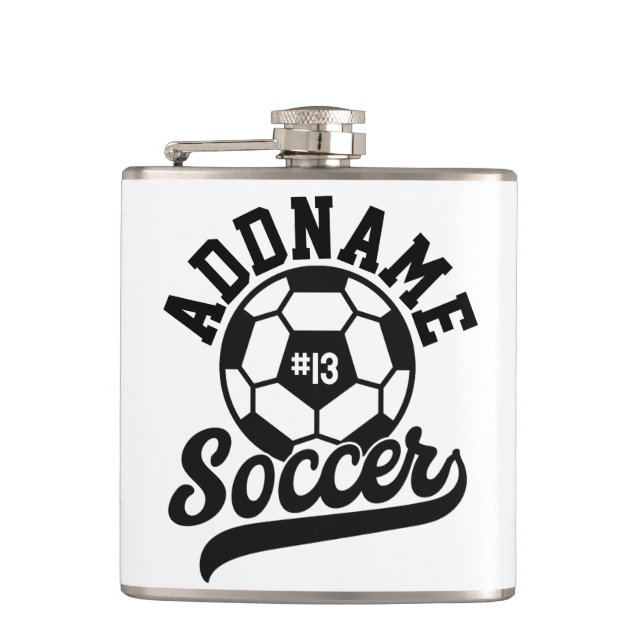 Soccer Player ADD NAME Football Team Personalized Hip Flask (Front)