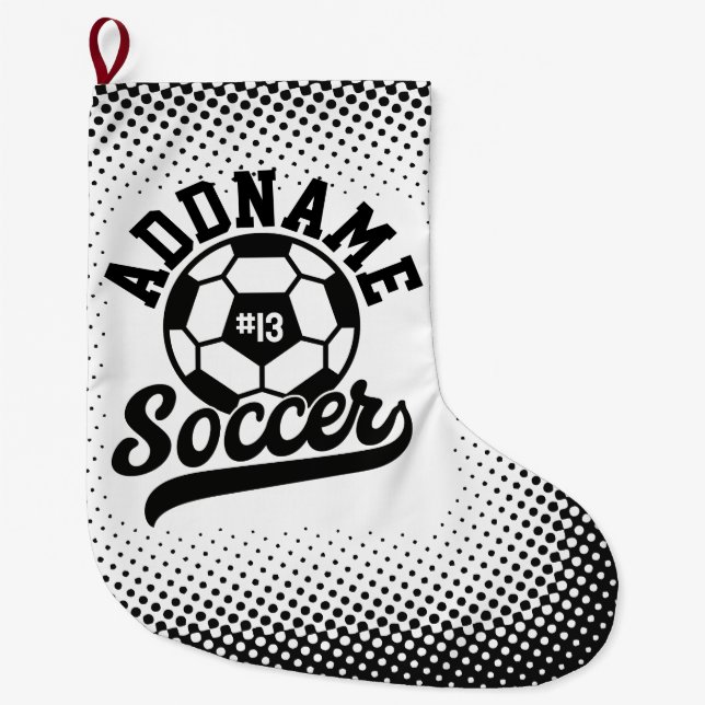 Soccer Player ADD NAME Football Team Personalized Large Christmas Stocking (Front)