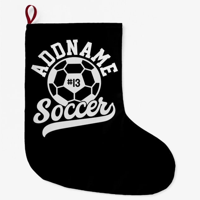 Soccer Player ADD NAME Football Team Personalized Large Christmas Stocking (Front)