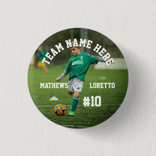 Soccer Player Add Name Number Team and Photo 1 Inch Round Button