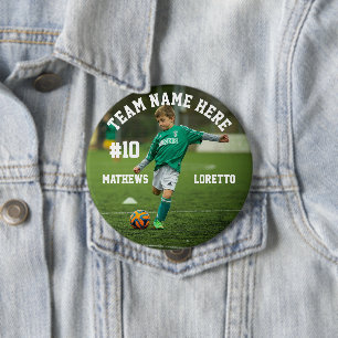 Soccer Player Add Name Number Team and Photo 4 Inch Round Button