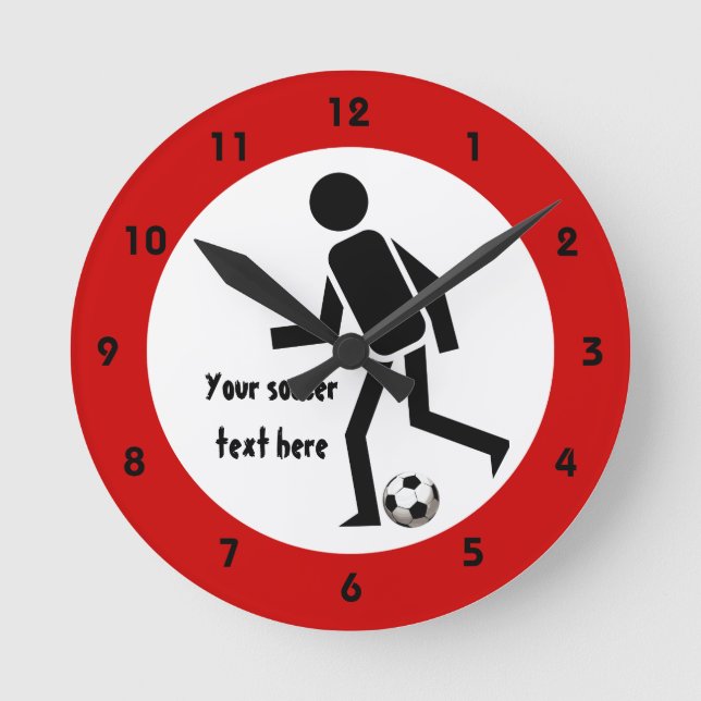 Soccer player and ball black and red round clock (Front)