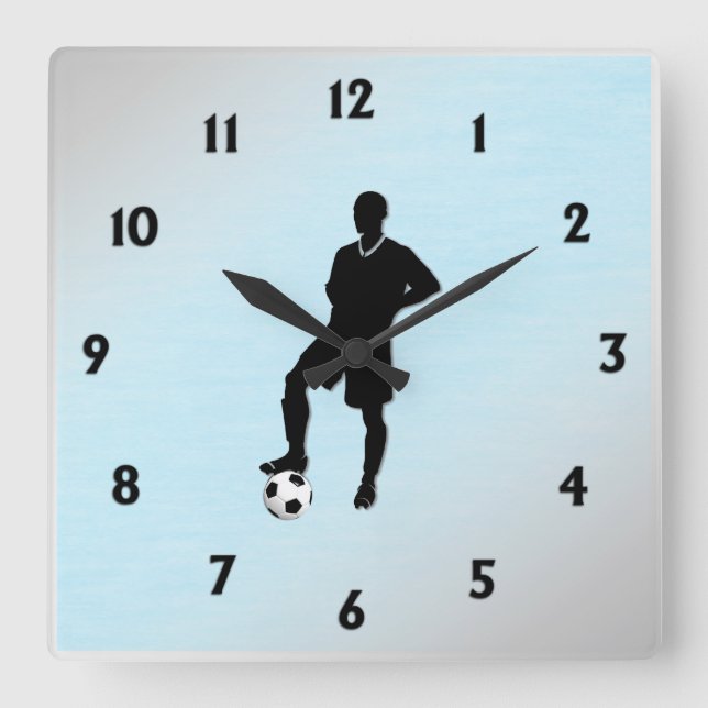 Soccer Player Black Numbers Square Wall Clock (Front)