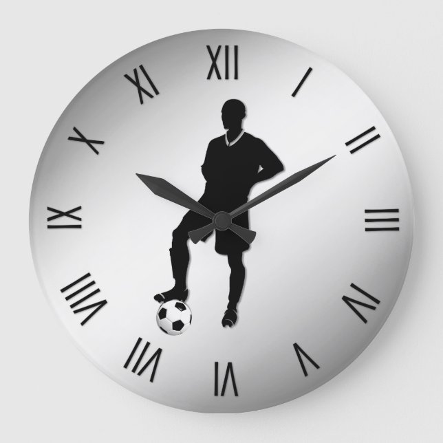 Soccer Player Black Numerals Large Clock (Front)