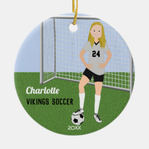 Soccer Player Blonde In Gray and Black Ceramic Ornament