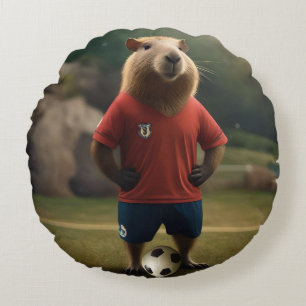 Soccer Player Capybara, Round Pillow