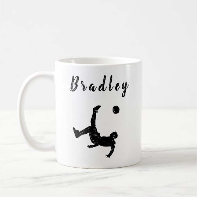 Soccer Player Coach Ball Kick Grunge Personalized Coffee Mug (Left)