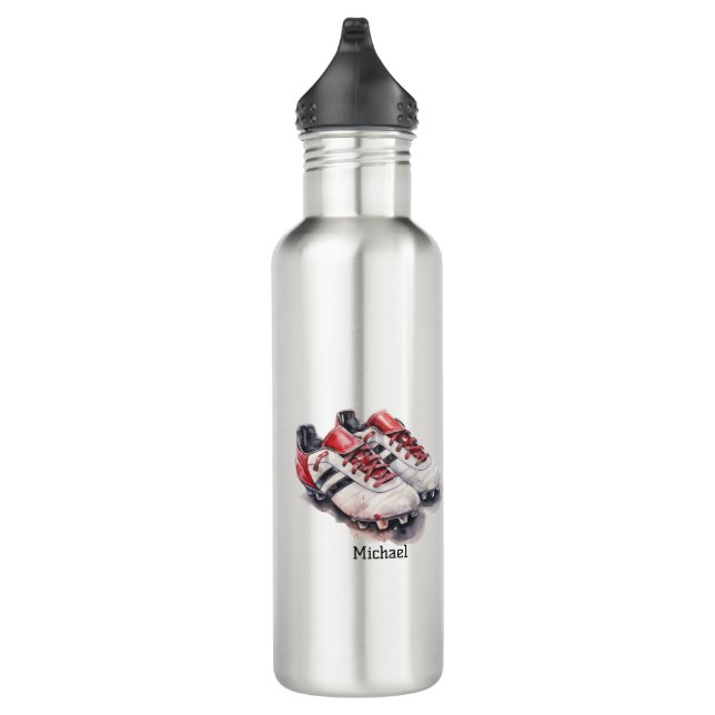 Soccer player coach shoes realistic name/ initials 710 ml water bottle (Right)