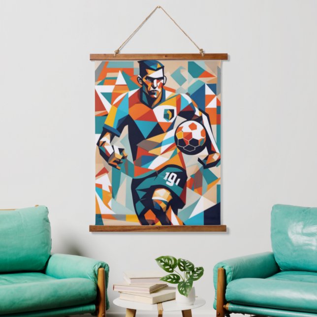 Soccer Player Cubist Wall Tapestry (Living Room)