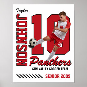 Soccer Player Custom Photo Jersey Number Red Poster
