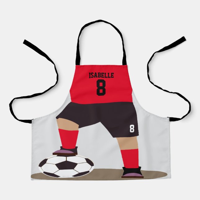 Soccer Player Cute Red Custom Name Number Colour Apron (Front)