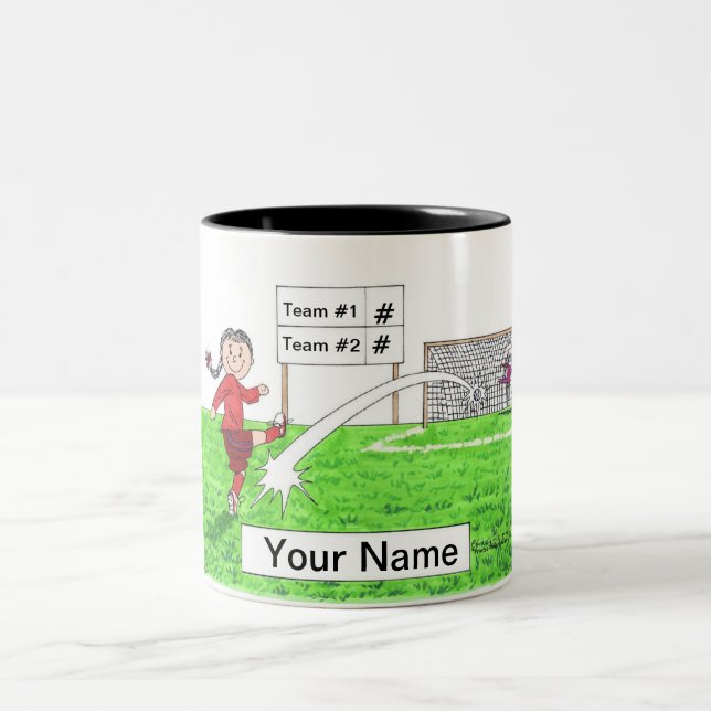 Soccer Player, Female  - Personalized Cartoon Gift Two-Tone Coffee Mug (Center)