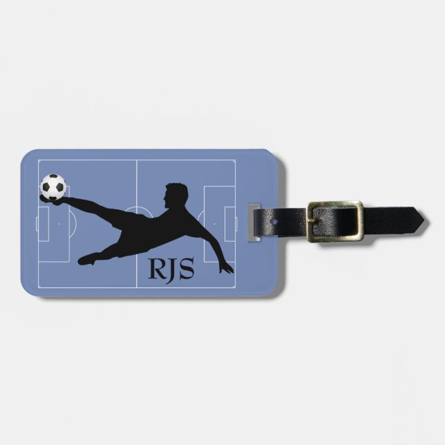Soccer Player Field Monogram Luggage Tag (Front Horizontal)