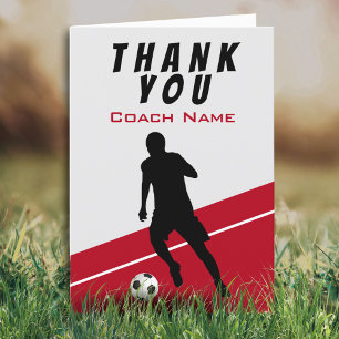 Soccer Player Football Red Thank you Coach Card