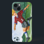 Soccer Player Kicking a Ball by Jay Throckmorton iPhone 13 Case<br><div class="desc">A soccer ball hangs in the air, waiting for the vicious kick the player is winding up to deliver. Can he bend it like Beckham? A lovely piece to hang on your wall or give as a gift to the soccer aficionado in your life!</div>