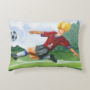 Soccer Player Kicking a Ball by Jay Throckmorton Decorative Pillow