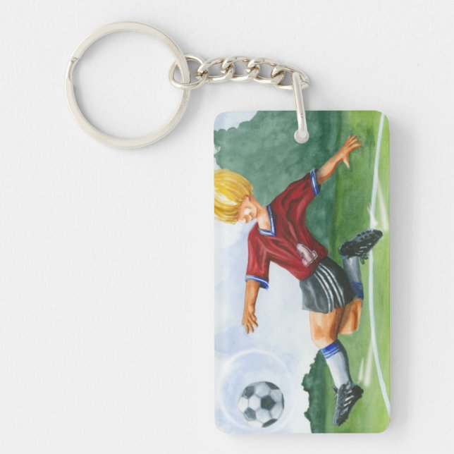 Soccer Player Kicking a Ball by Jay Throckmorton Keychain (Front)