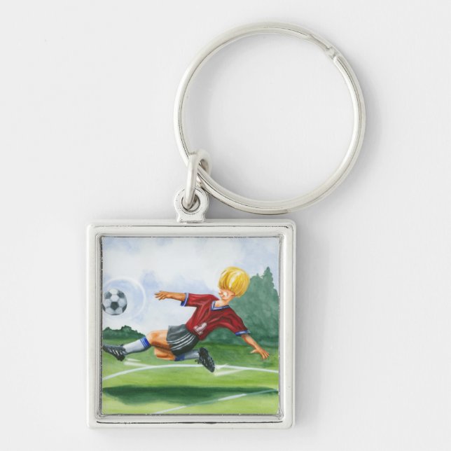 Soccer Player Kicking a Ball by Jay Throckmorton Keychain (Front)