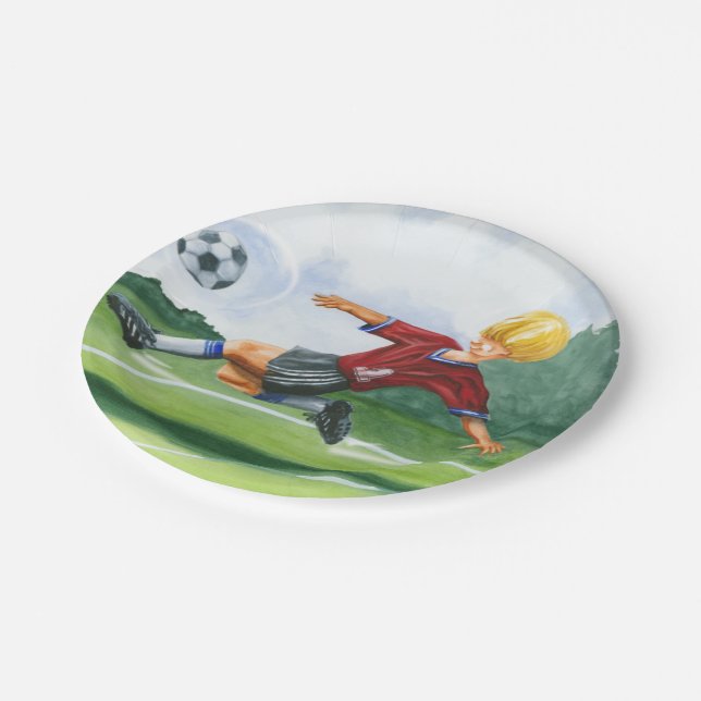Soccer Player Kicking a Ball by Jay Throckmorton Paper Plate (Angled)