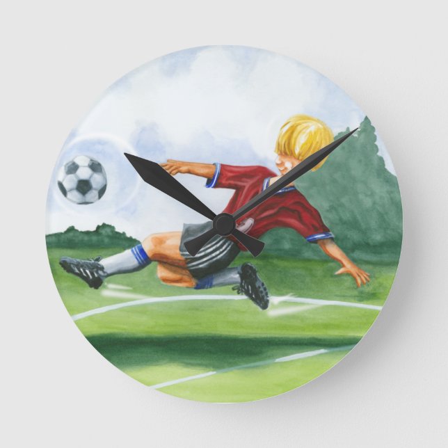 Soccer Player Kicking a Ball by Jay Throckmorton Round Clock (Front)