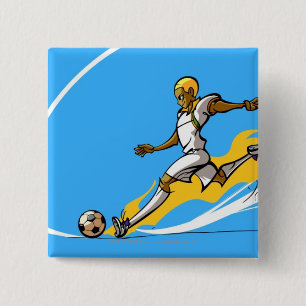 Soccer player kicking a soccer ball 2 inch square button