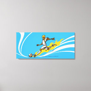 Soccer player kicking a soccer ball canvas print