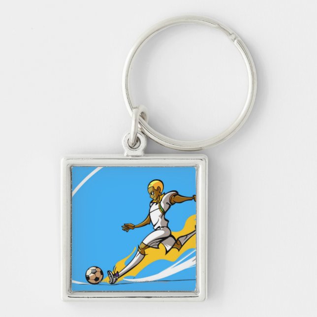 Soccer player kicking a soccer ball keychain (Front)
