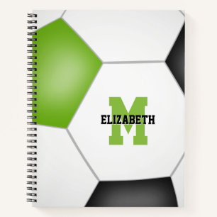 soccer player monogrammed lime black  notebook