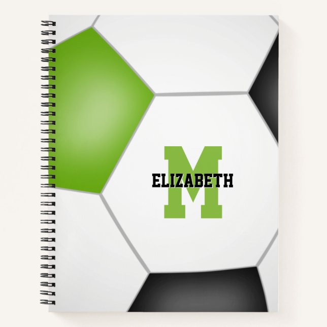soccer player monogrammed lime black  notebook (Front)