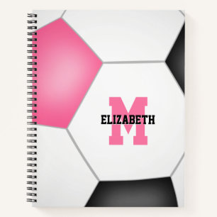 soccer player monogrammed pink black notebook