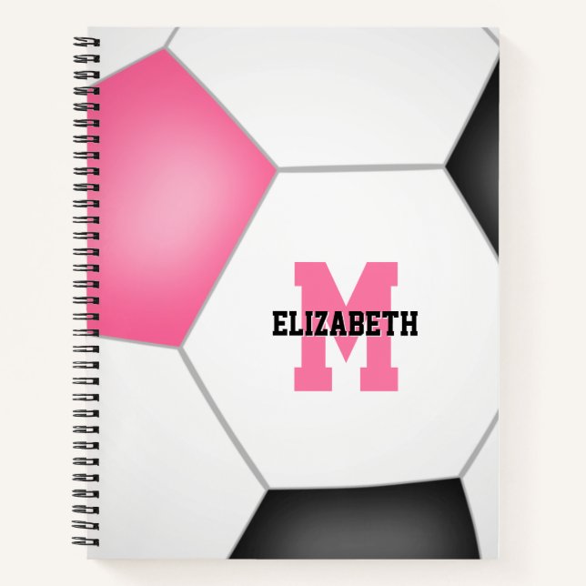 soccer player monogrammed pink black notebook (Front)