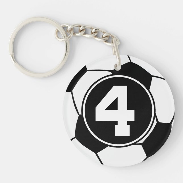 Soccer Player Number 4 Sports Ball Gift Keychain (Front)