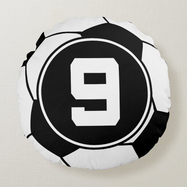 Soccer Player Number 9 Sports Ball Gift Round Pillow (Front)