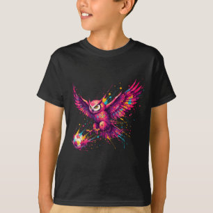 Soccer Player Owl Art Paint Splatter T-Shirt