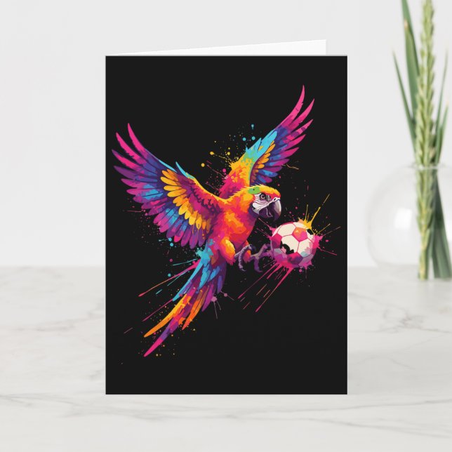 Soccer Player Parrot Art Paint Splatter  Card (Front)