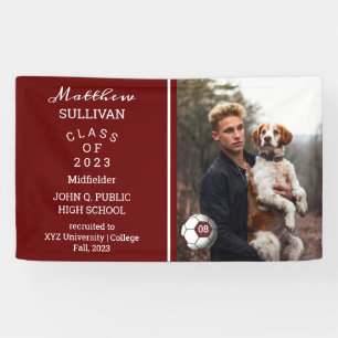 Soccer Player Photo Dk Red Graduation Banner