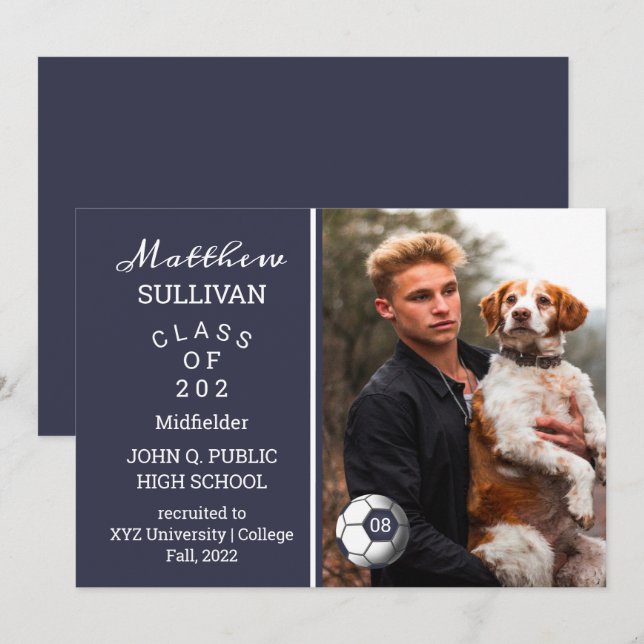 Soccer Player Photo Graduation Announcement (Front/Back)