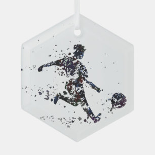 Soccer Player Sport Game Glass Ornament