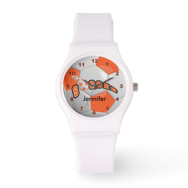 Soccer Player Sporty Orange Soccer Ball Watch (Front)