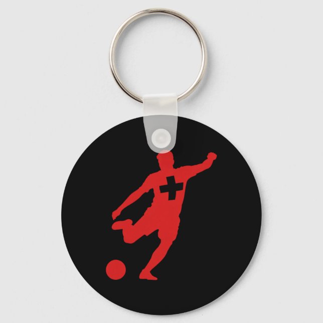 Soccer Player Swiss Flag  Keychain (Front)