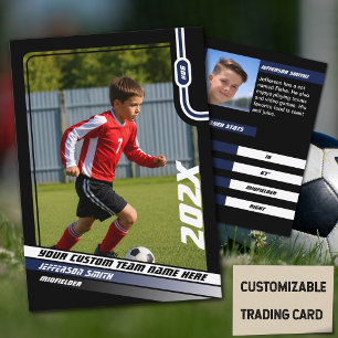 Soccer Player Trading Card in Black Blue