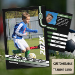 Soccer Player Trading Card in Black Green<br><div class="desc">Introducing our Classic Soccer Trading Card – a timeless tribute to the world's most beloved sport, set against a backdrop of bold black with sleek green and white stripes. On the front, personalize the essentials: team name, player's full name, position, jersey number, and showcase the player's image, capturing their essence...</div>