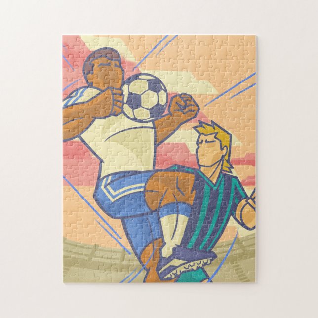 Soccer Players in Action Motion Retro Illustration Jigsaw Puzzle (Vertical)